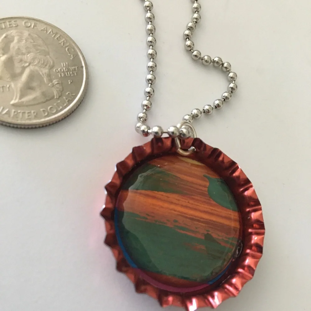 OOAK pink bottlecap pendant